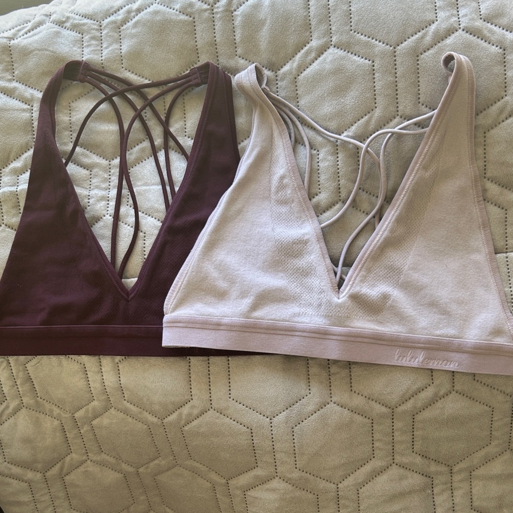 2 Lululemon Strappy Bralette - Burgundy and Tan/gray size Medium